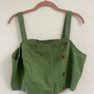 New York & Company Olive Green Linen Tank Crop Top, Size Large